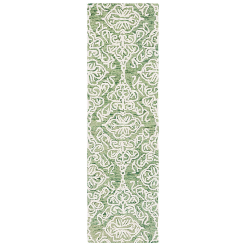 Anjaliyah Hand Tufted Wool Damask Rug, Runner 2'3" x 8'