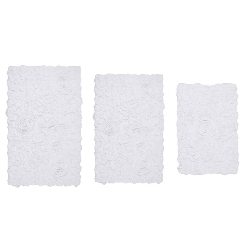 Franciska 100% Cotton Tufted Machine Washable Bath Rugs (Set of 3), White