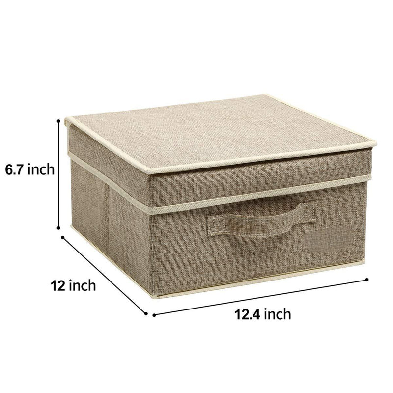 Small 4 Pack Fabric Stroage Box With Lids, Linen Foldable Stroage Box With Lids 4 Color Set 12.4In/12In/6.7In