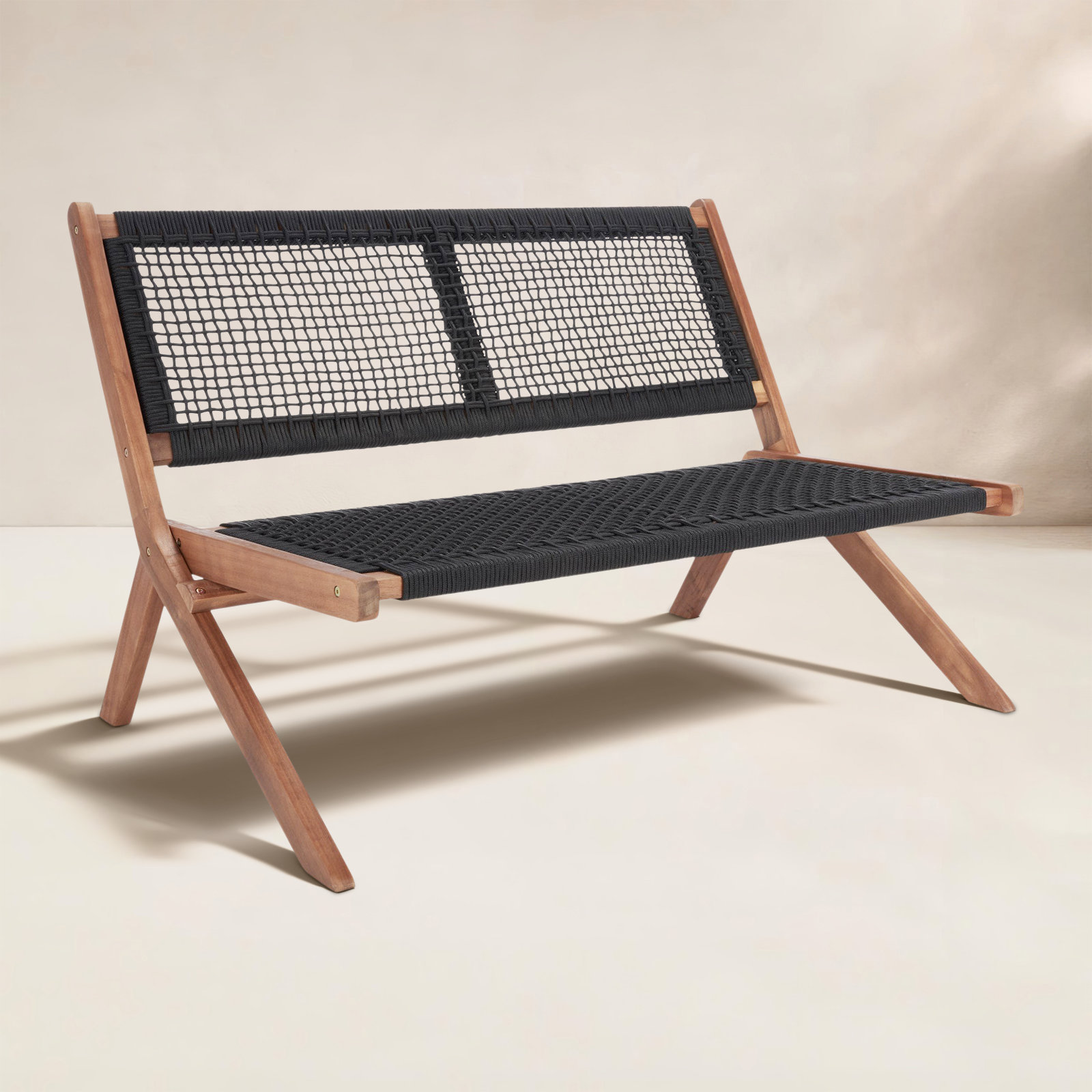 Kismet 45.47'' Folding Outdoor Bench, Natural, Black