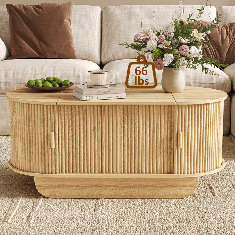 Ensemble de table basse cannelée, Chêne