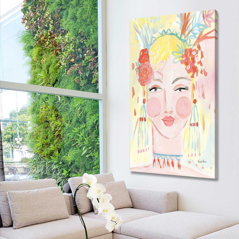 Boho Lady I - Peinture, Toile tendue, H 40 po x l 24 po x P 1,5 po