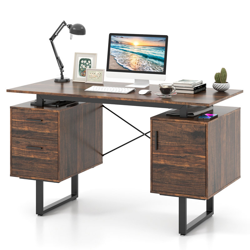 Amaleigh Metal Base Computer Desk, Brown