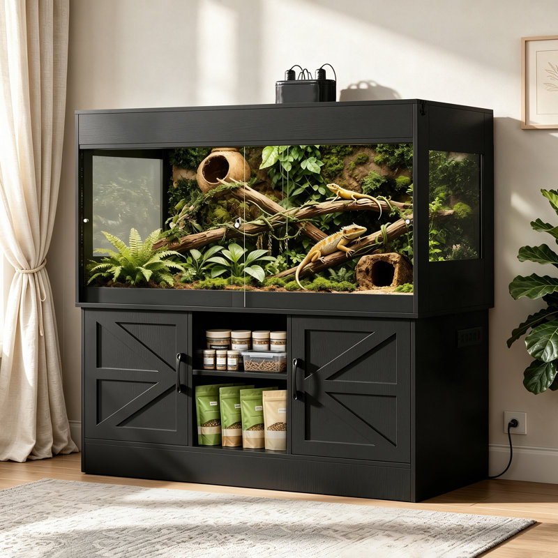 Terrarium Terreroute de 120 gallons avec support, multiprise et portes coulissantes (120 x 60 x 60 cm). Grand terrarium ventilé pour dragon barbu, serpent, lézard, gecko, python royal (CAGE011B).