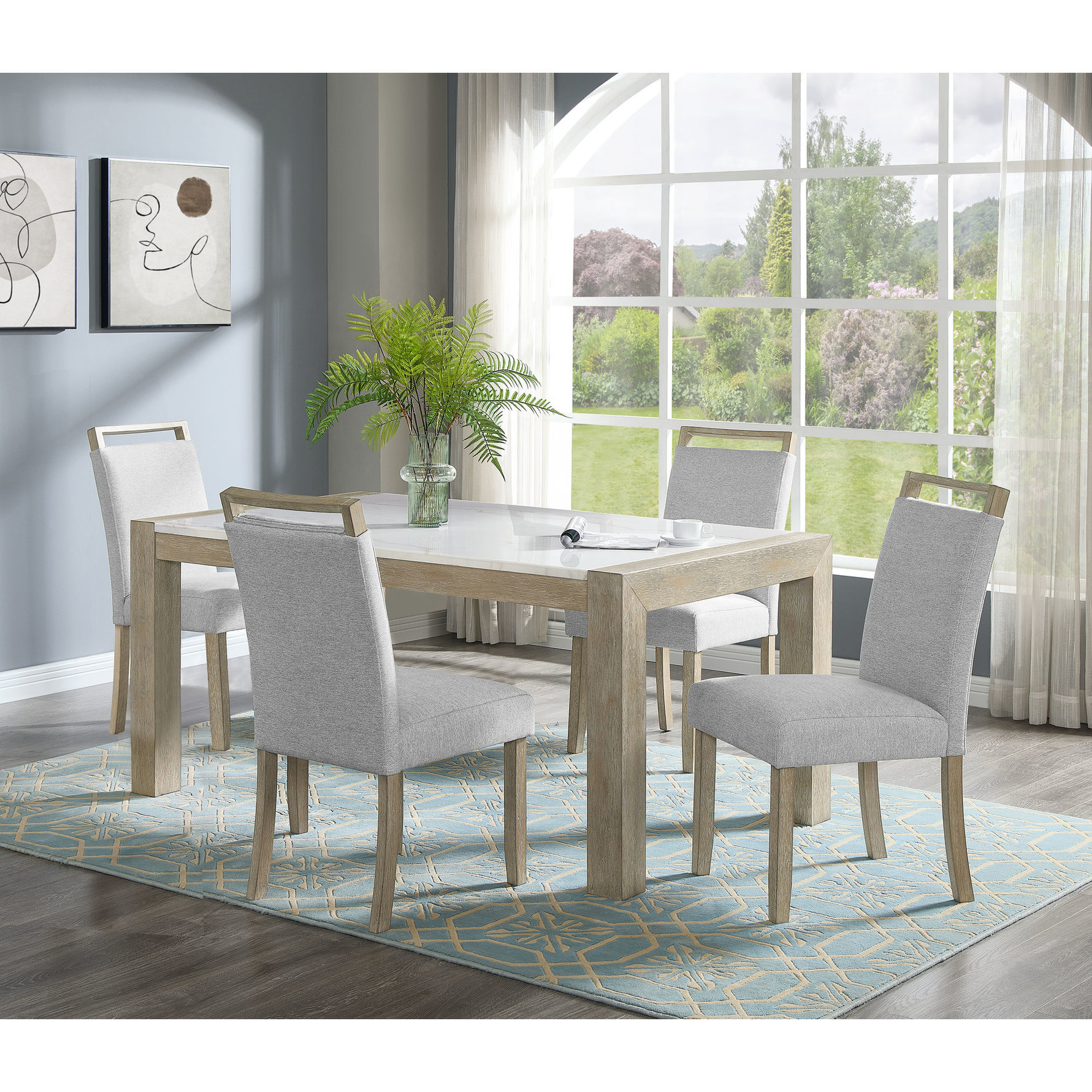 Latitude Run® Modern 6 Dining Table - Rectangular White Marble Top With ...