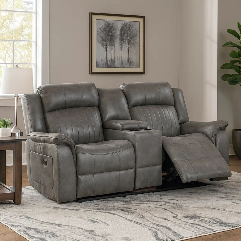Adna 73'' Faux Leather Reclining Loveseat, Slate Blue