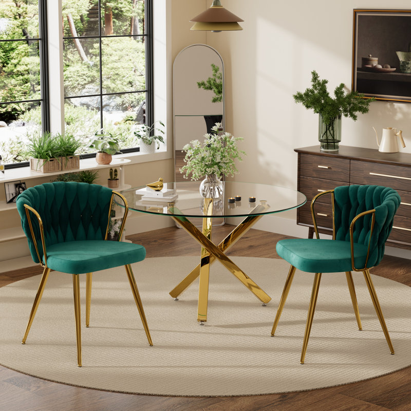 Ensemble repas rond, 3 pièces: table, 2 chaises, Gris, Doré