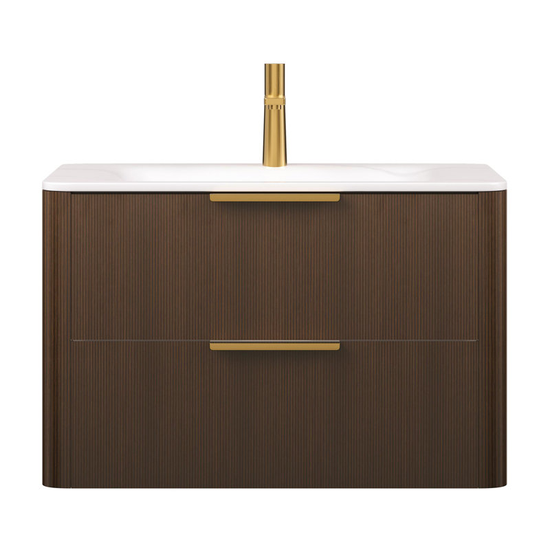 Meuble-lavabo de 30 po avec lavabo en pierre frittée, 30", Noyer