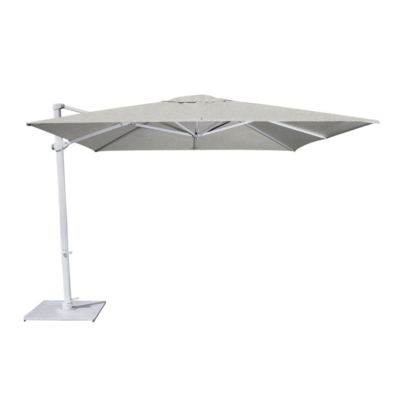 Pavone 10' Square Cantilever Umbrella (Grip Handle), Silver Gray, Double Stack Plate - Medium, Grey