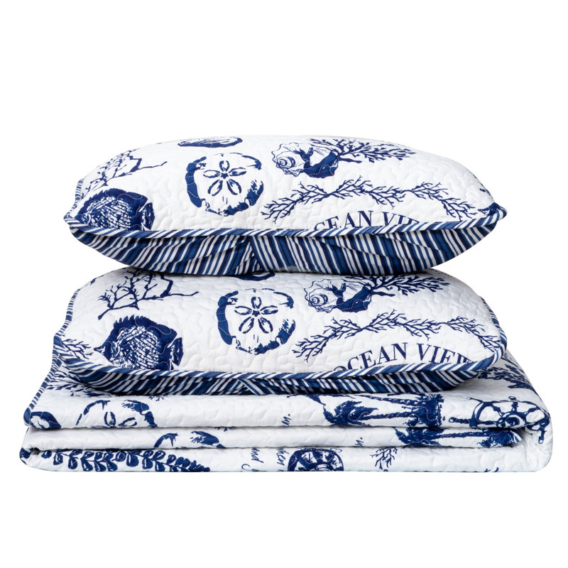 Catalina Twin Reversible Navy Blue Microfiber Quilt Set