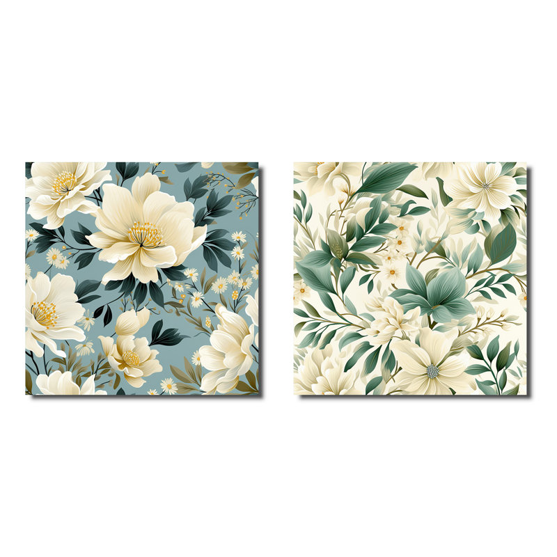Agathe - Ensemble de 2 collages floraux carrés, Toile tendue, H 30 po x l 61 po