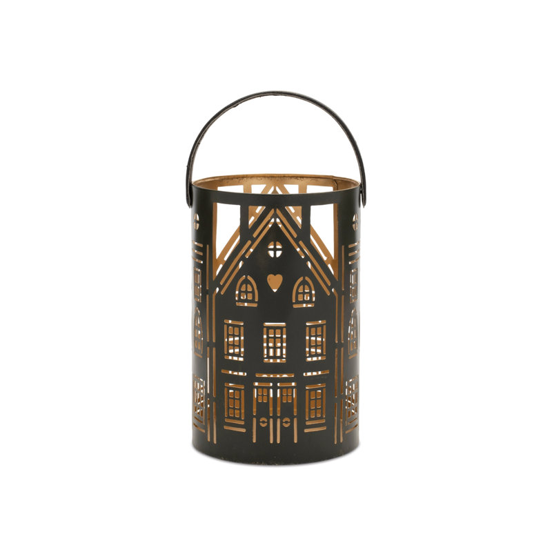 Punched Metal House Lantern, Black, 6.75" H x 5" W x 5" D