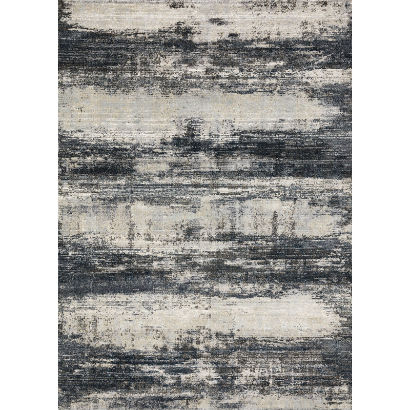 Tapis bleu marine / pierre à motif abstrait Tergel, Rectangle 2 pi 7 po x 4 pi