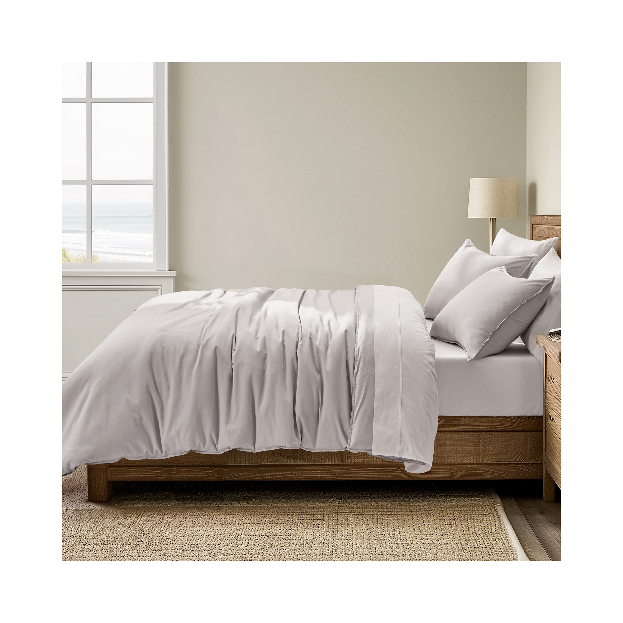 Cotton Tencel Duvet Cover Set, Frost Gray, Queen Duvet Cover + 2 Queen Shams