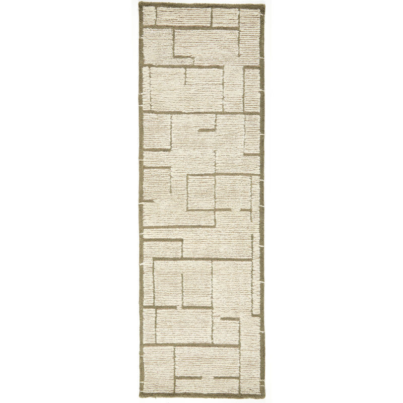 Mid Century Hand Tufted Wool Indoor Rug, 2'6x8', Green