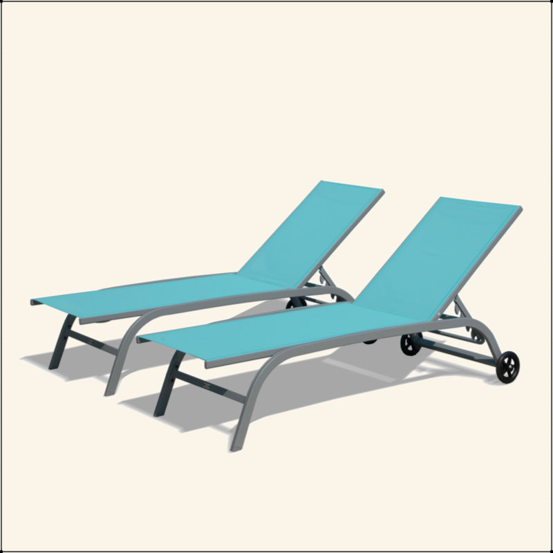 Mayrelin Outdoor Metal Chaise Lounge Set, Gray/Lake Blue