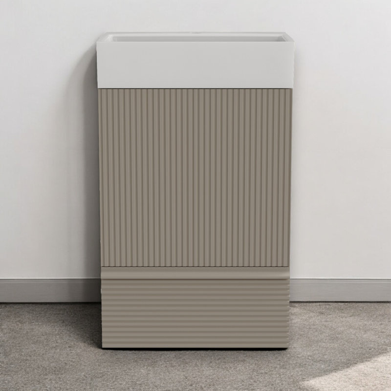 Ensemble de meuble-lavabo simple rayé 20 po avec lavabo en céramique, assemblage requis, Gris