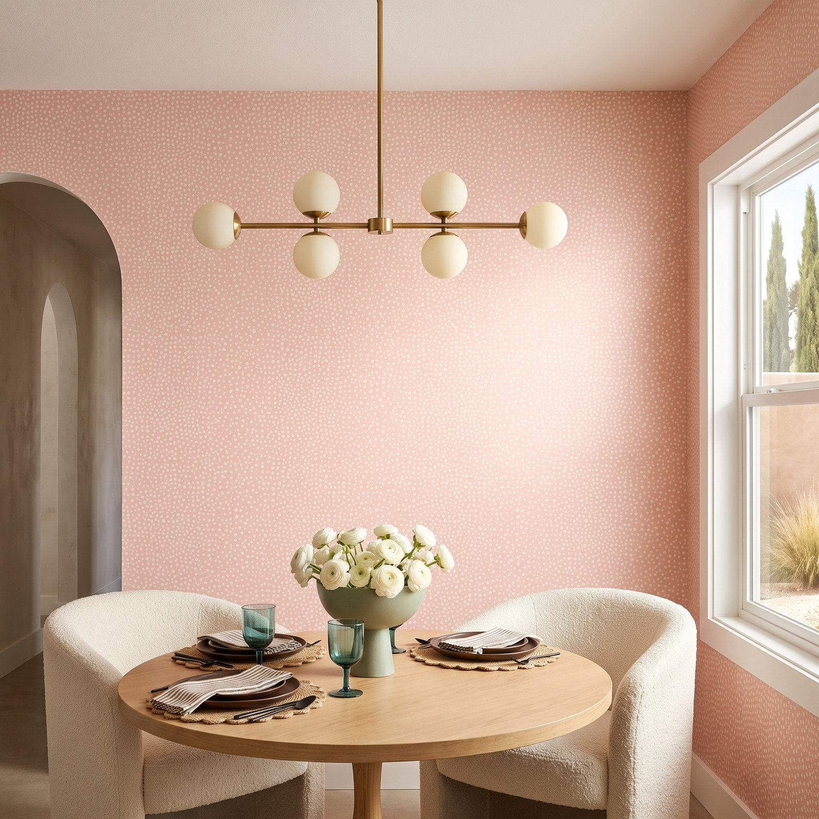 Raindots Wallpaper Roll, Washed Pink
