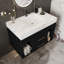 Meuble-lavabo compact compact avec plateau en pierre frittée et rangement pour les petites salles de bain
