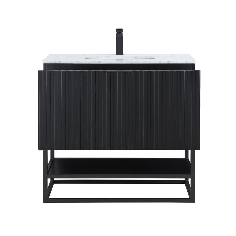 Terra 36'' W Single Vanity, Carrara Marble/Single Faucet Mount, Midnight Black, Matte Black