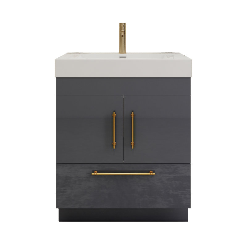 30'' Single Bathroom Vanity with Acrylic Top, Glossy Gray