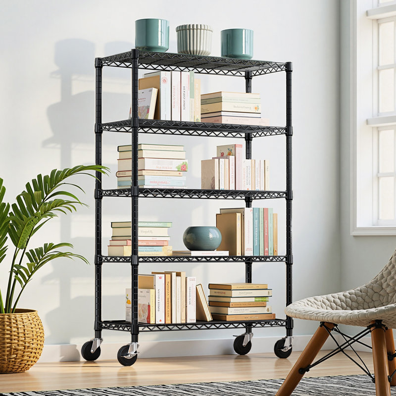 Étagère de rangement verticale en acier avec roues et tablettes réglables, capacité de 1 750 lb, pour balcon