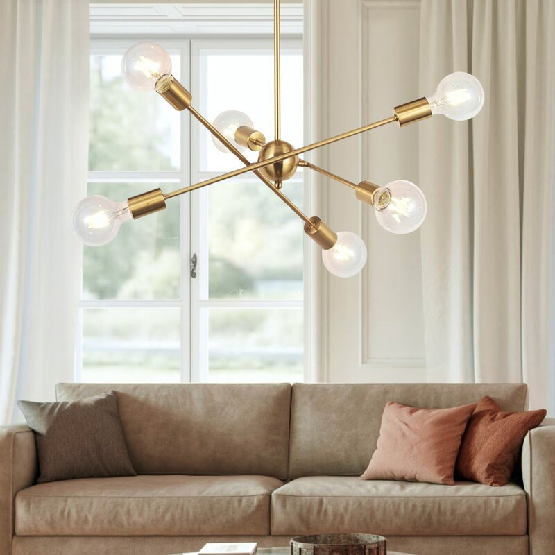 Braunste 6-Light Industrial Sputnik Chandelier, Brass
