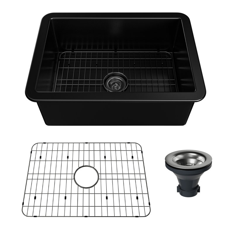 Pure 27" L x 19" W Undermount Single Bowl Fireclay Kitchen Sink, Black