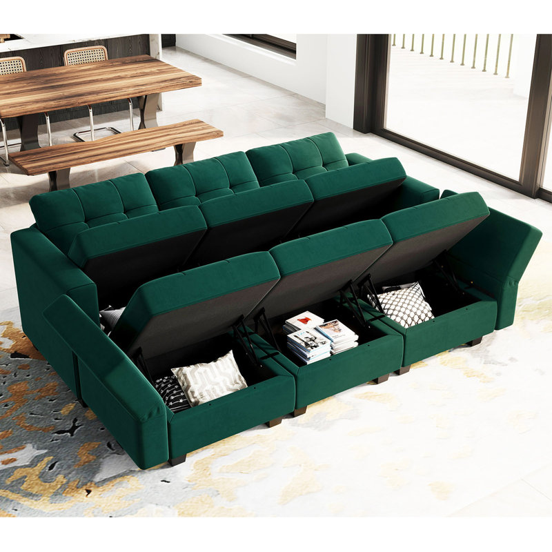 Soneson 7 - Piece Upholstered Sectional, Green Velvet