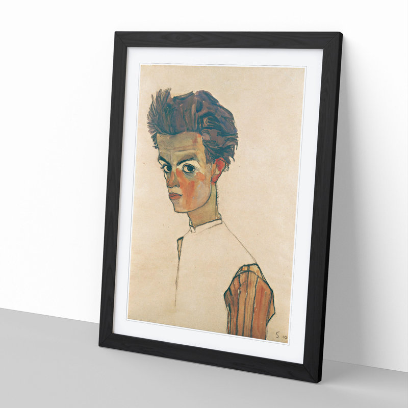 Self-Portrait Vol.6 by Egon Schiele - Picture Frame Painting, Black Framed, 36cm H x 27cm W x 2cm D