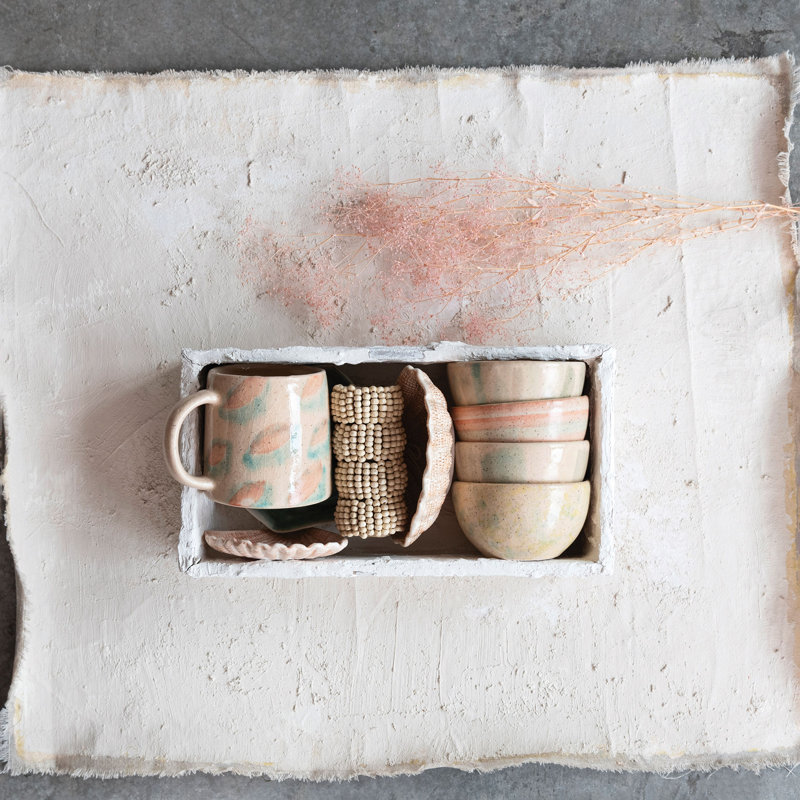 Round Terra-Cotta Bowl Set With Abstract Designs