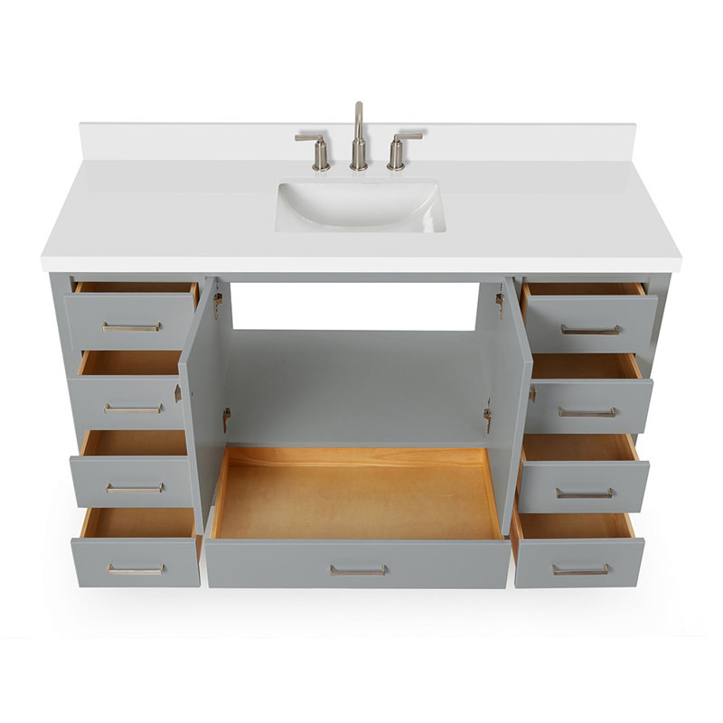 Cambridge 61'' W Single Vanity, Satin Nickel, Gray