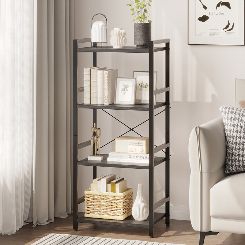 Industrial Bookcase, Metal Small Bookcase, Rustic Etagere Book Shelf Storage Organizer for Living Room, Rustic Brown
