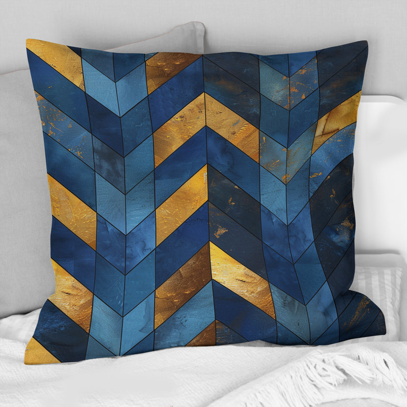 Motif de chevrons bleu et or II - Modern, H 18 po x l 18 po