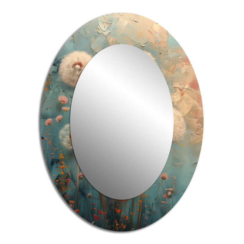 Art Nouveau White Dandelion Collage II - Modern Oval Wall Mirror, 40" x 30"