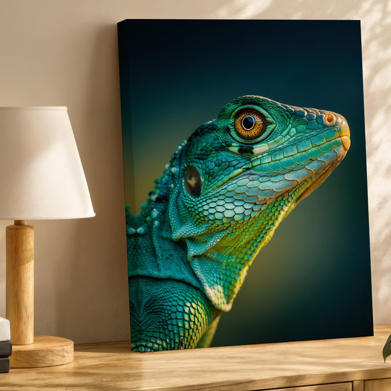 Toile, portrait rapproché d'un reptile vert vif mettant en vedette des échelles complexes qui scintillent avec une variété de nuances