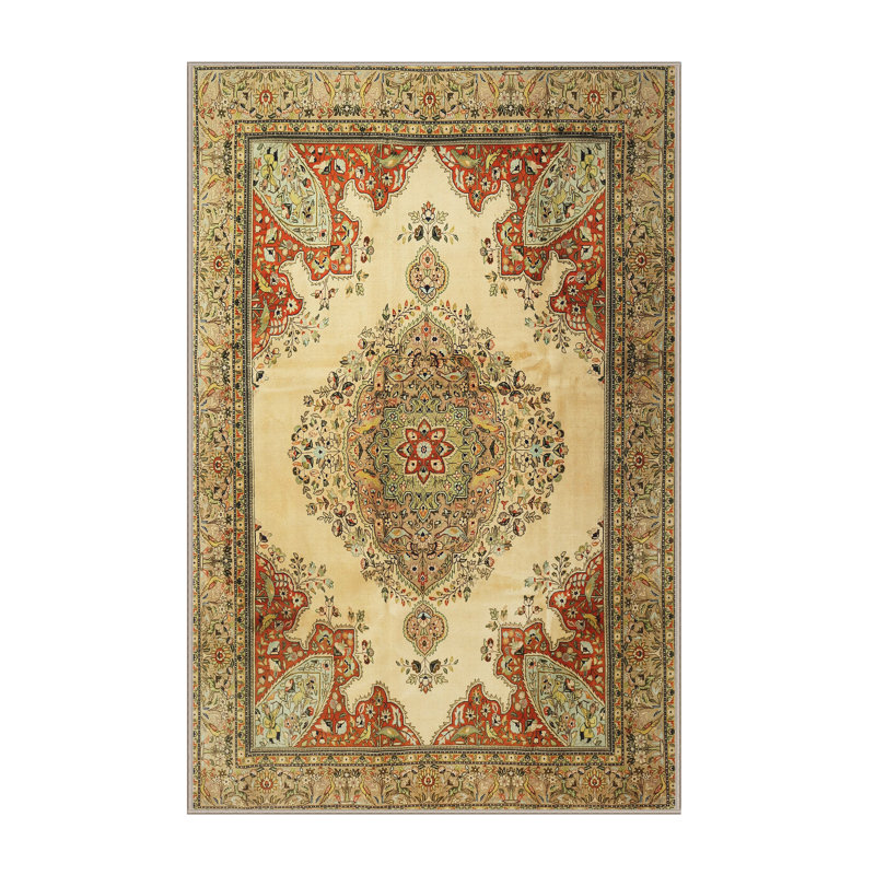 Tapis traditionnel crème/rouge/vert Richy, Rectangle 4 pi x 6 pi