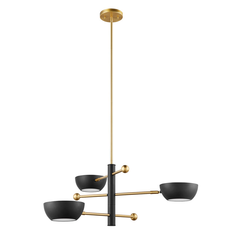 Nyna 3-Light Chandelier in Natural Brass/Matte Black, Natural Brass/Matte Black