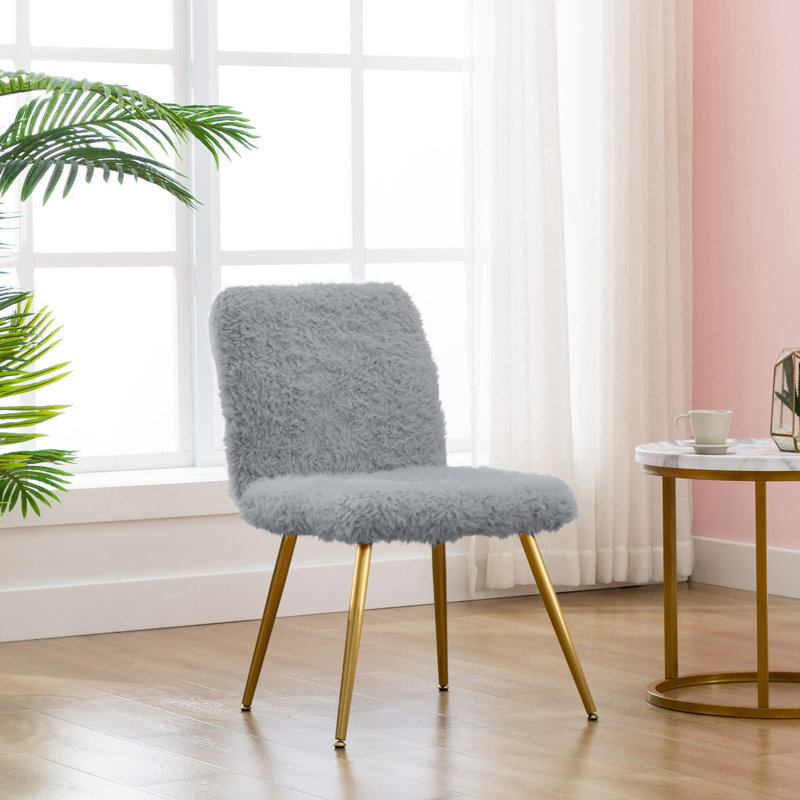 Gwen Dining Chairs, Plush Upholstery, Gold Legs, Armless, Gray