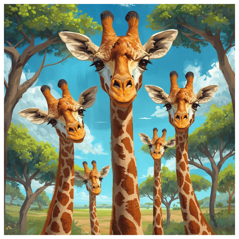 Coussins Group of Giraffes, 20 x 20 pouces