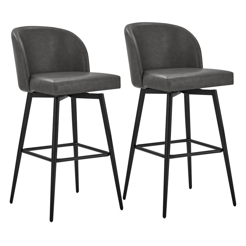Tabouret de bar et de bar Benedit, Similicuir rétro gris caillou, Tabouret de bar (siège d'une hauteur de 30 po)