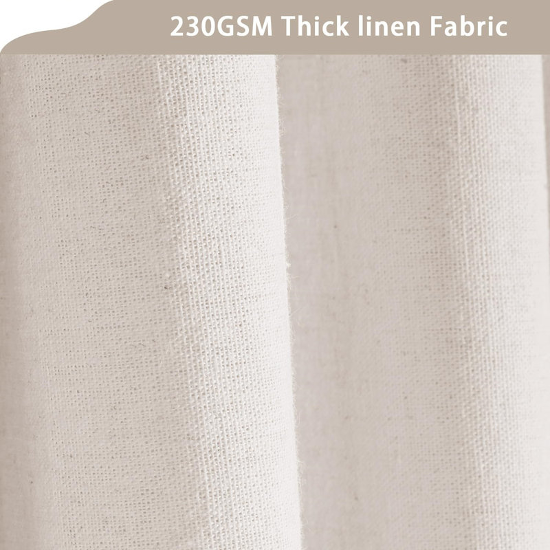 Extra Long Linen Blend Shower Curtain With Ruffle Hem For Farmhouse And Modern Bathroom Decor, Cream
