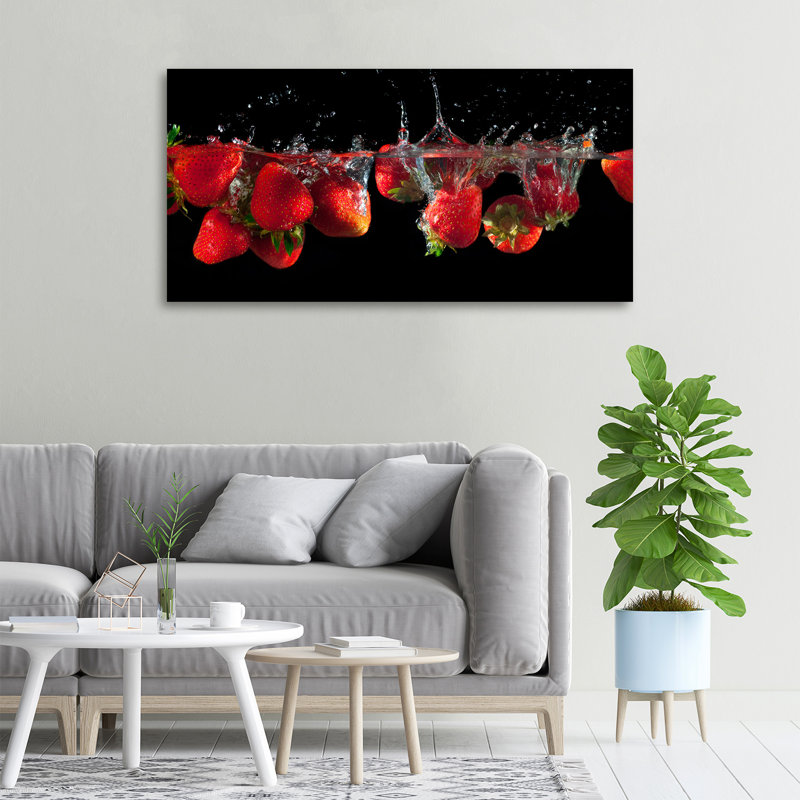 Strawberries Under Water - No Frame Print on Canvas