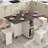 5 PCS Farmhouse Folding Dining Table Set for 4, 60'' Drop Leaf Table Set with 4 Leather Chairs, 2-Layer Storage Shelf, 6 Wheels, Barn Door Design, Space Saving Foldable Kitchen Table for Small Spaces-1493080773