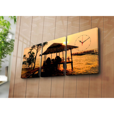 Elegant 3-Piece Decorative Canvas Wall Clock Set, Suede Canvas, Total Size: 37.8 x 15.7 inches | Sturdy 100% Wooden Frame, Thickness: 1.2 inches | Perfect for Home Decor & Modern Interiors, Unique Design