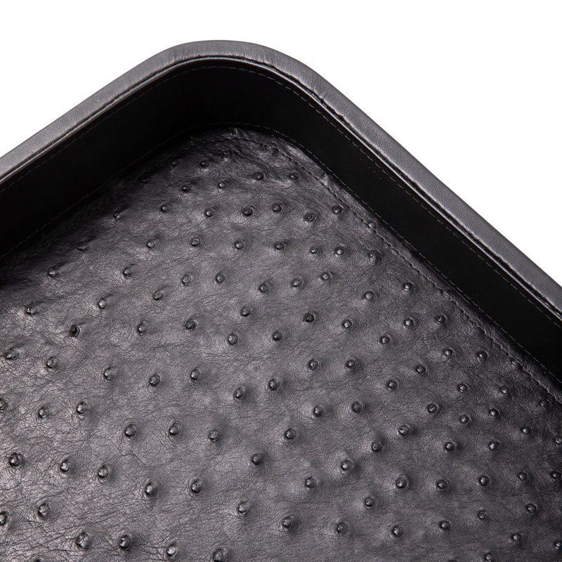 Ostrich Leather Inlay Tray, Black