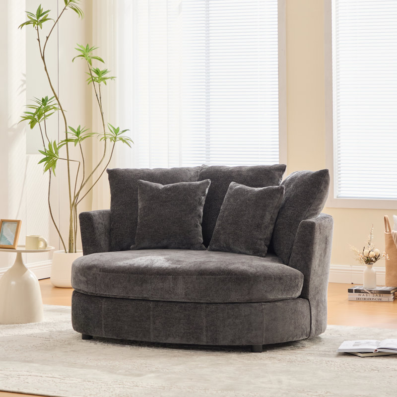 Upholstered Oversized  Slipcovered Accent Chenille Barrel Chair Round Sofa Chair, Charcoal