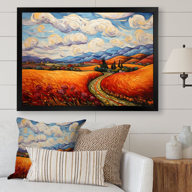 Vangogh Autumn Path IV, encadré sur toile par Vincent Van Gogh, peinture, H 24 po x l 32 po x P 1 po, Cadre simple noir