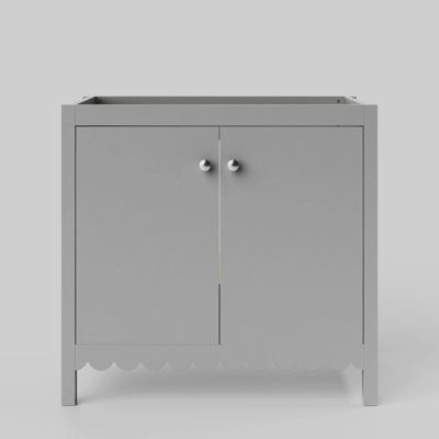 Scalloped 36 Inch Single Bowl Vanity - Light Grey - No Top - Brushed Nickel Knobs