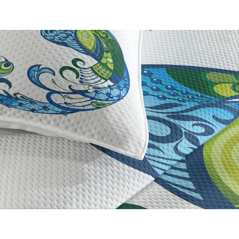 Peacock Eclectic Polyester Coverlet, Twin Bedspread + 1 Sham